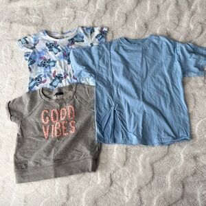 Kids Lot of 3 Graphic Tees Bundle Disney Stitch Gap Zara Blue Gray Size 6 7 M